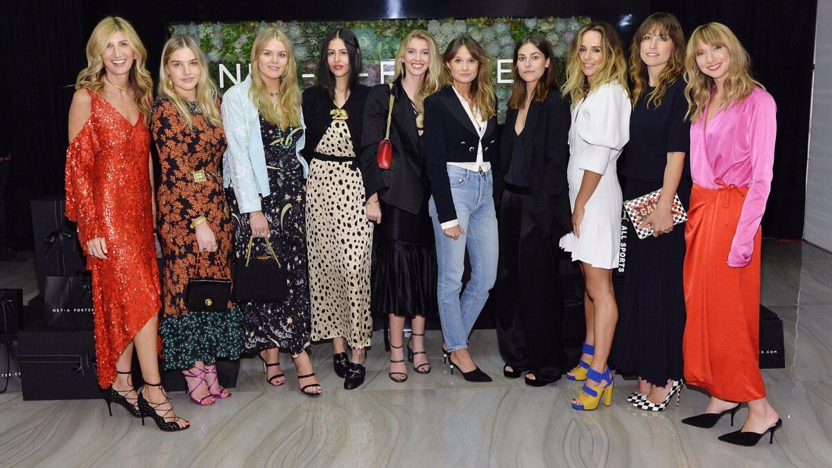 From left: Sarah Rutson, Henrietta Rix, Orlagh McCloskey, Gilda Ambrosio, Maggie Marilyn, Magda Butrym, Georgia Alice, Pip Edwards, Claire Tregoning and Lisa Aiken attend Net-a-Porter's new designers cocktail party on Dec. 1 in Beverly Hills.
