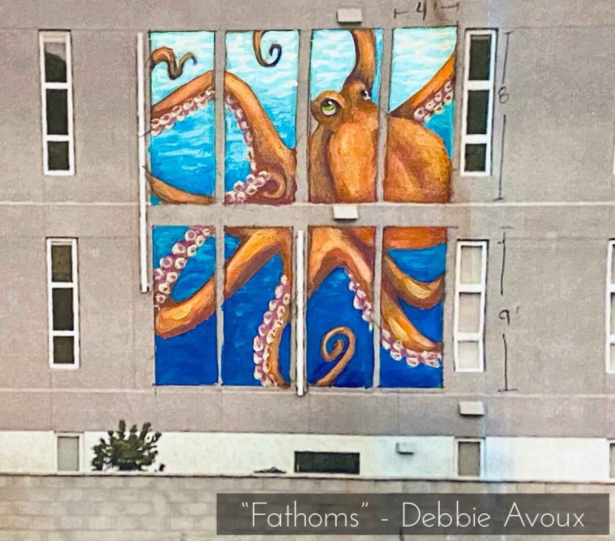A conceptual drawing of an octopus — one of the sea creatures that will be in a mural installed in June in Pacific Beach.