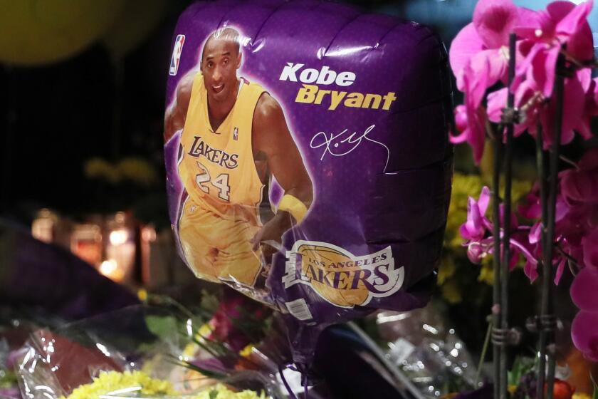A makeshift memorial outside Mamba Sports Academy for the late Kobe Bryant.
