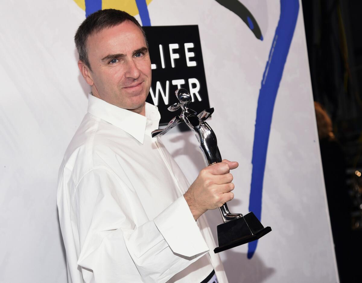 Raf Simons, winner of the awards for menswear Designer of the Year and womenswear Designer of the Year at the CFDA Fashion Awards, at the Hammerstein Ballroom in New York in 2017.