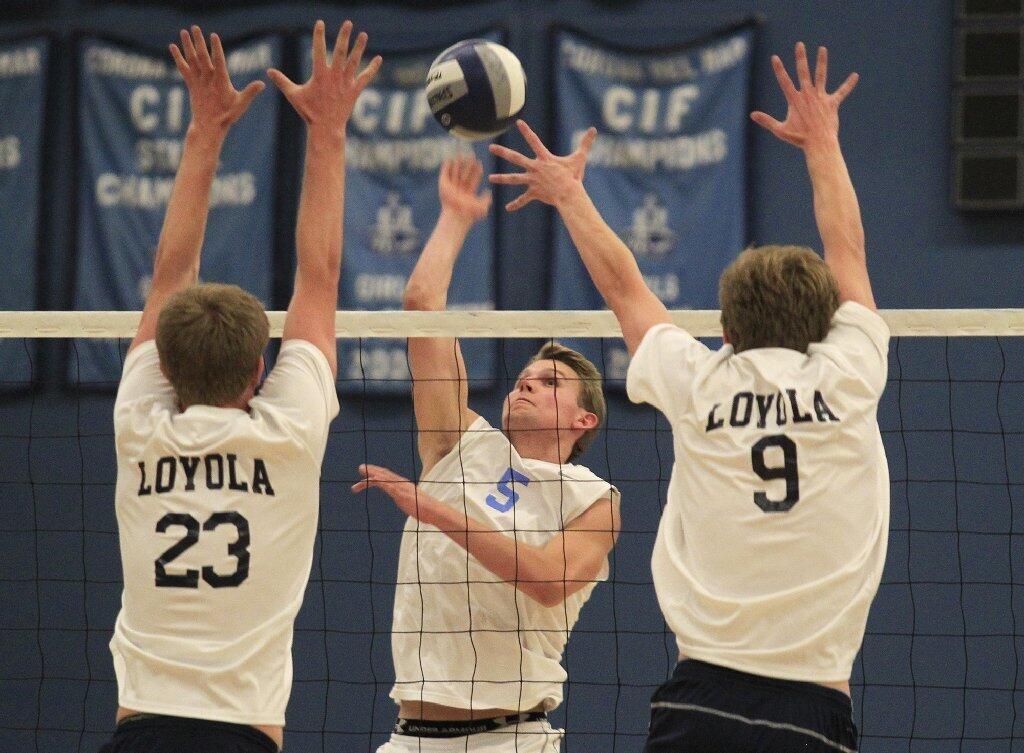Corona del Mar High's Kevin Fults (5) competes in a nonleague match against Loyola in Newport Beach on Wednesday.