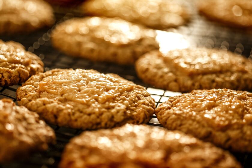 Oatmeal cookies from Sycamore Kitchen, topped with coconut toffee. Get the recipe.