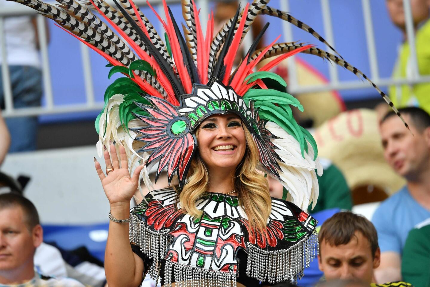 A fan attends the Russia 2018 World Cup round of 16 football match between Brazil and Mexico at the Samara Arena in Samara on July 2, 2018.