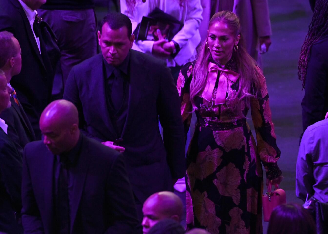 Jennifer Lopez and Alex Rodriguez leave Staples Center.