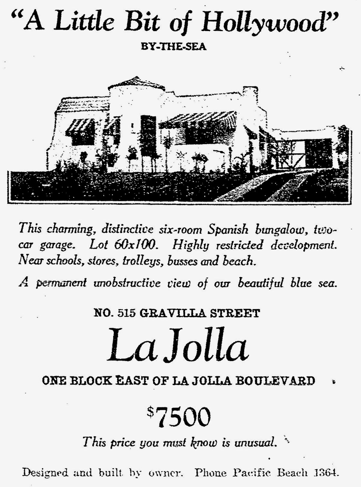 This advertisement appeared in the April 16, 1927 issue of The San Diego Union.