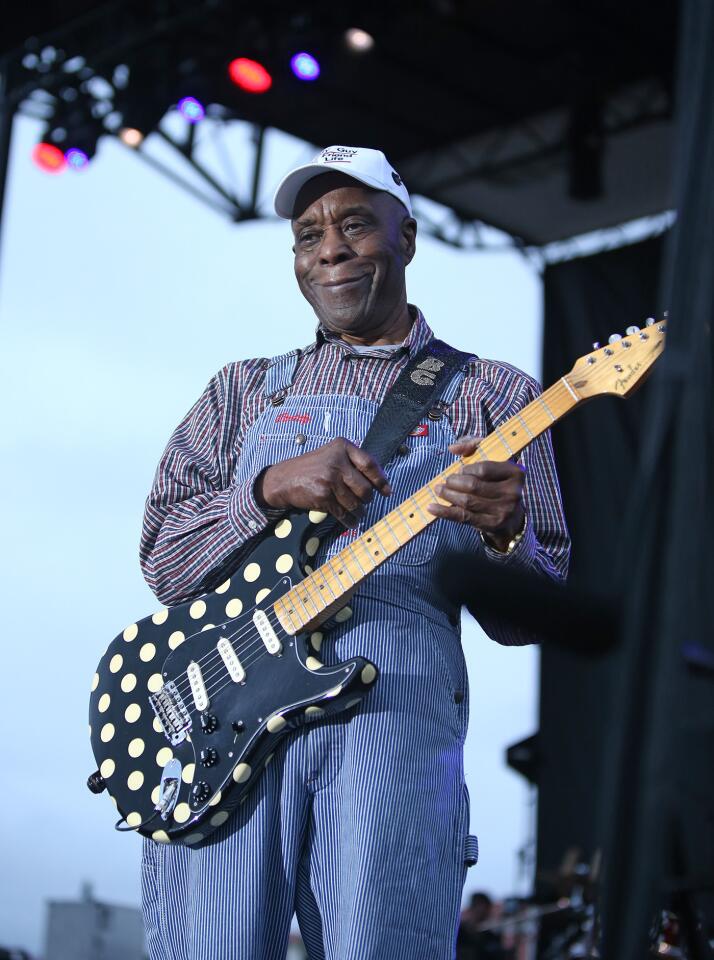 Buddy Guy, Rock and Roll Hall of Fame member and living link to the great Chicago blues of the 50s and 60s, greets the audience as he arrives on stage to play the headline set at the 2018 Doheny Blues Festival on Sunday.