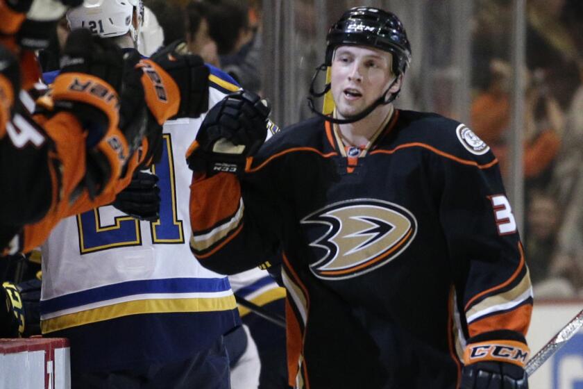 Ducks forward Matt Beleskey, celebrating after scoring a goal against the St. Louis Blues on Jan. 2, could return Friday from a shoulder injury.