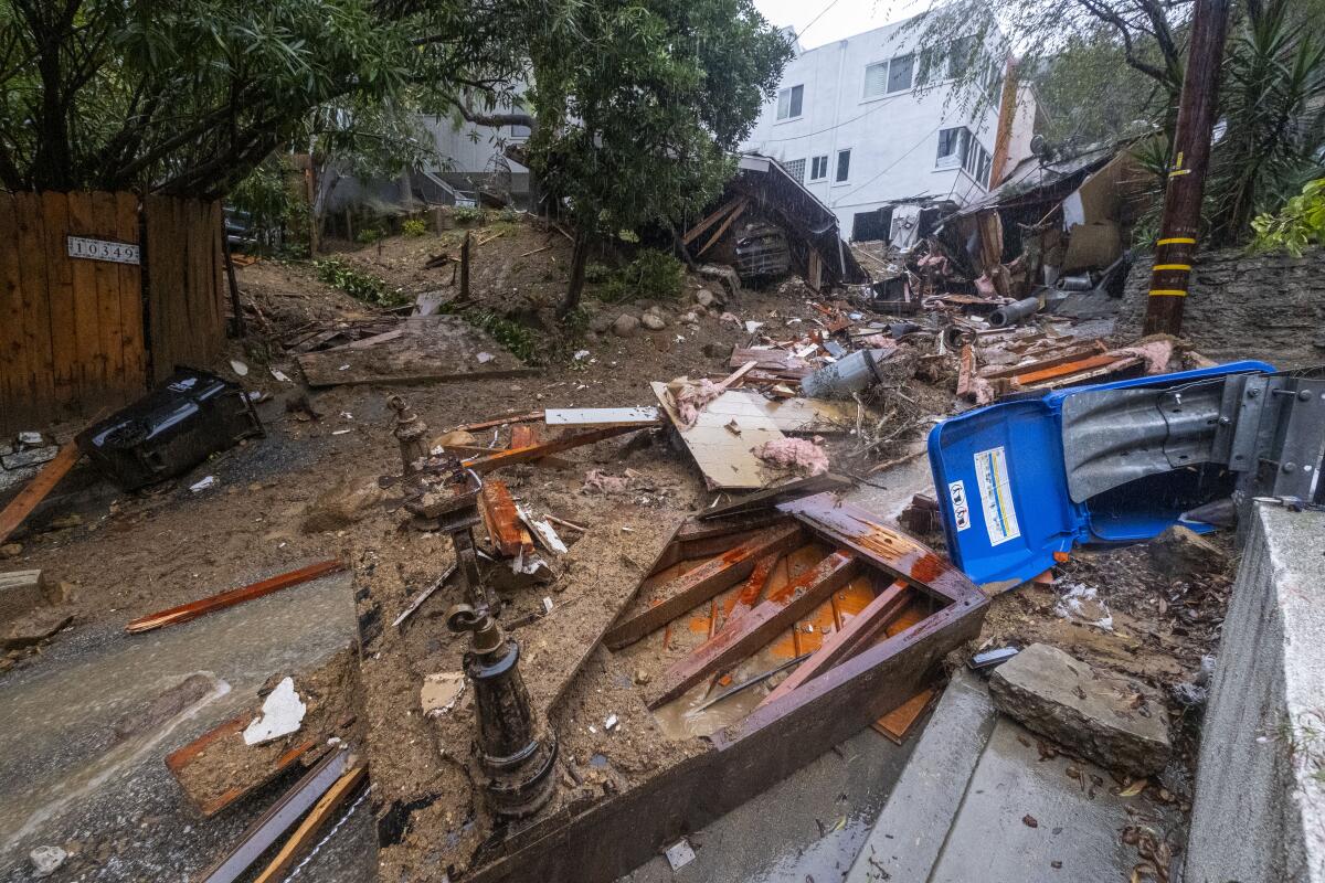 Storm debris outside a home.