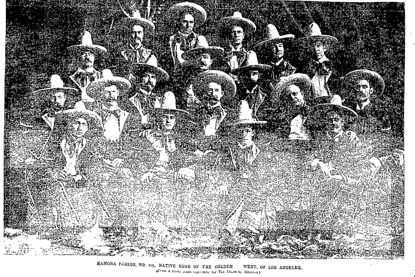 An image of Los Angeles-based members of Native Sons of the Golden West, circa 1900.