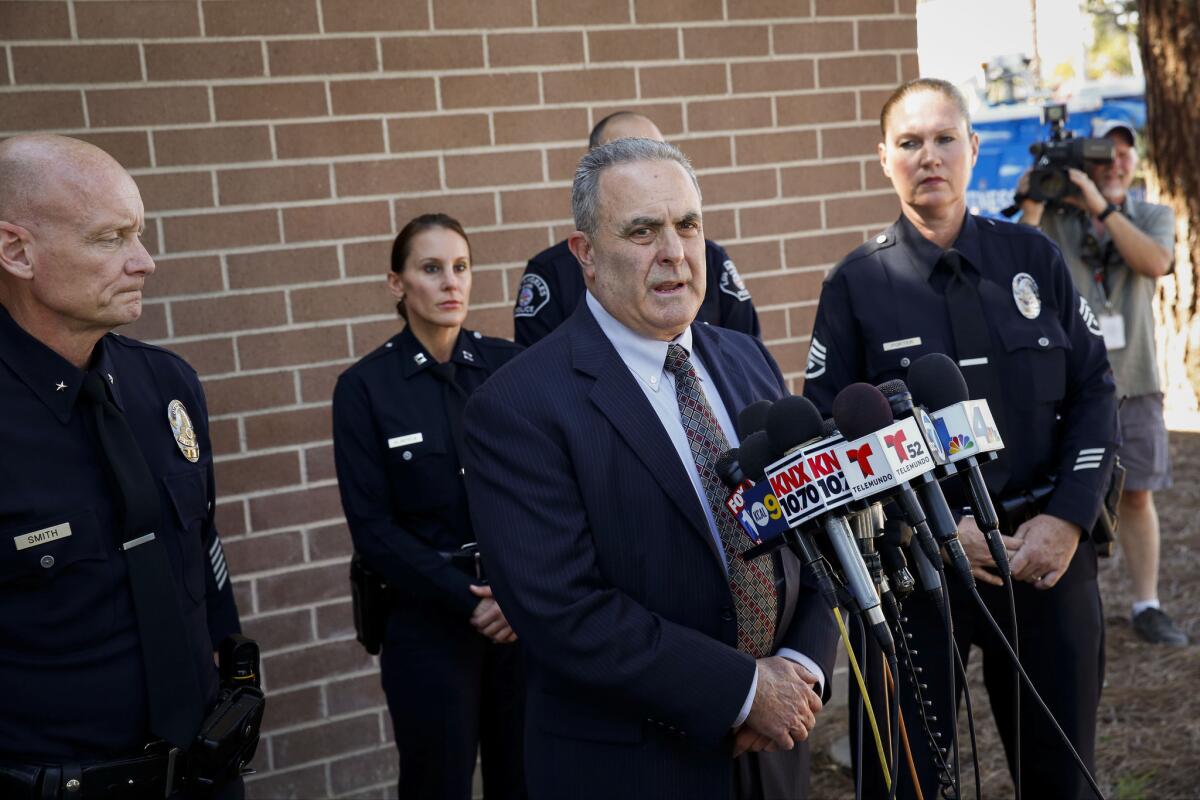 Steven Zipperman, chief of the Los Angeles School Police Department, discusses alleged sexual assaults involving several students at Venice High School at a news conference Friday, March 13.