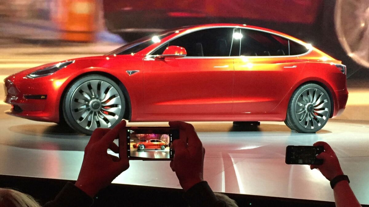 Tesla unveiled its Model 3 sedan, for which many buyers would be eligible for a $2,500 state rebate, in 2016.
