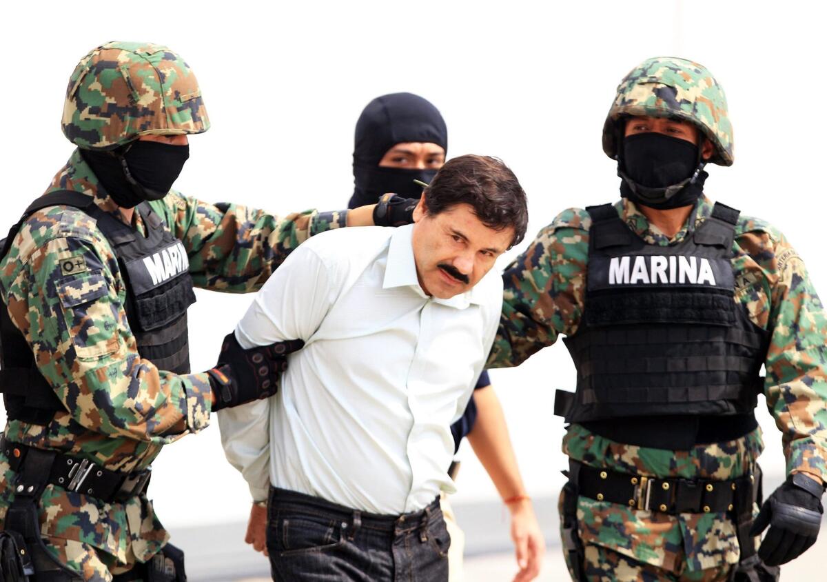 Mexican drug lord Joaquin Guzman after he was taken into custody in 2014.