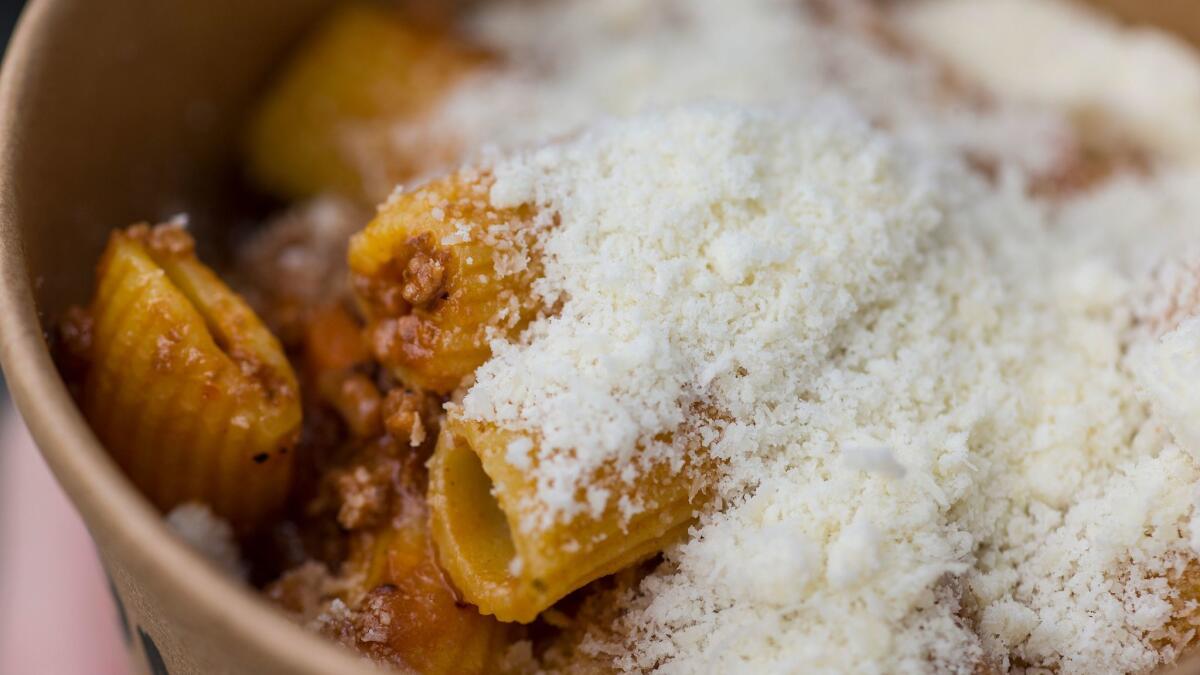 The beef bolognese with Parmesan and pasta made on the Prince of Venice food truck.