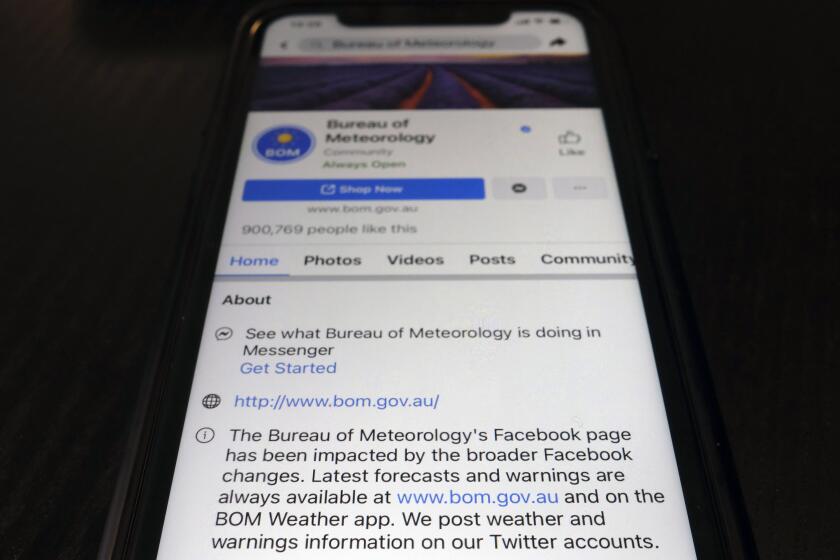 A disclaimer on the Facebook page of Australia's Bureau of Meteorology on Thursday.