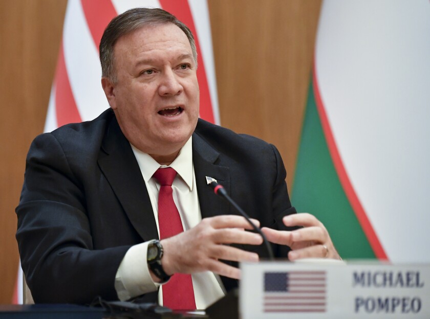 Secretary of State Michael R. Pompeo at a news conference in Tashkent, Uzbekistan, on Monday.