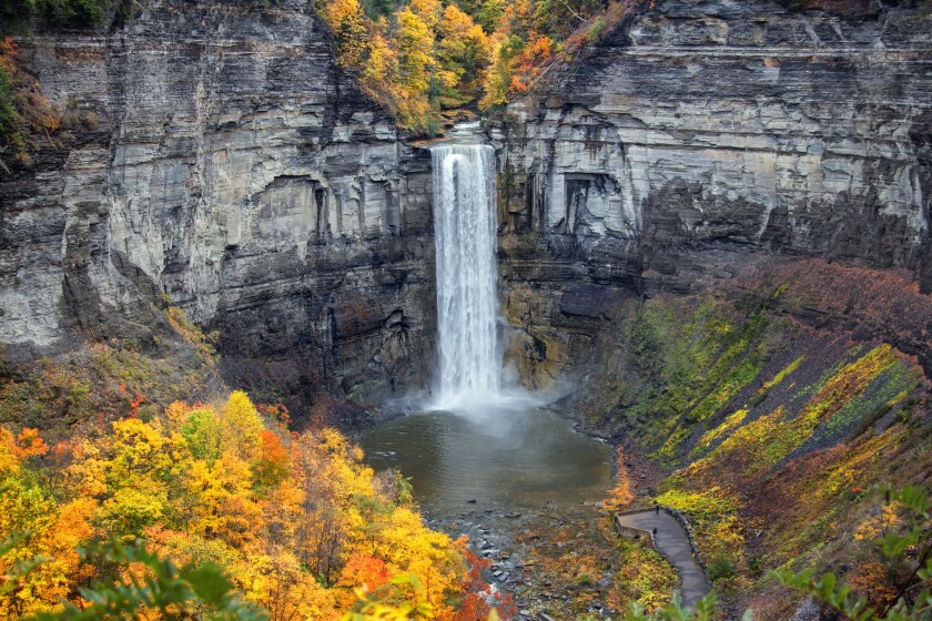 Taughannock Falls has a 215-foot-high waterfall — 30 feet taller than Niagara Falls.