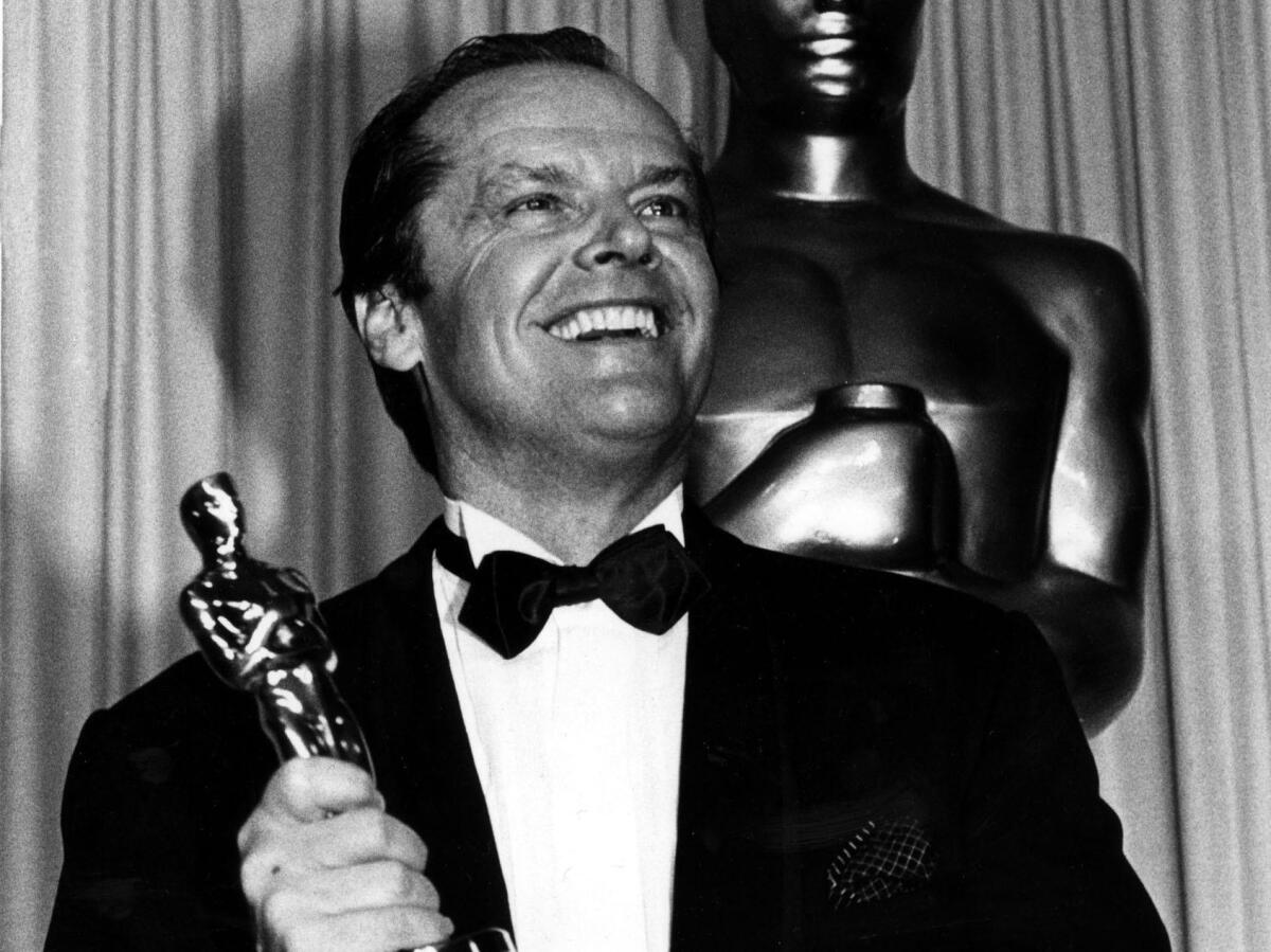 Jack Nicholson with his Oscar for "Terms of Endearment" at the 1984 Academy Awards.