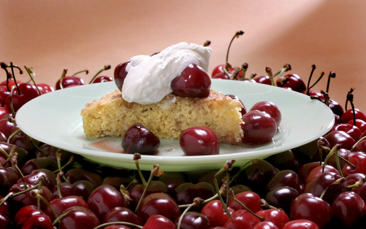 Cherries--Polenta cake with roasted cherries