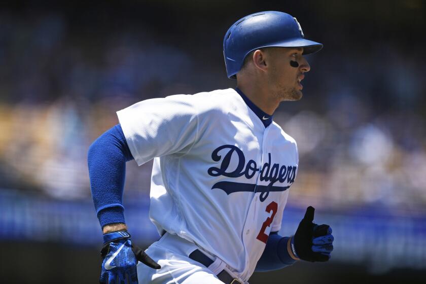 Dodgers outfielder Trayce Thompson runs the bases after hitting a home run during the second inning on July 3.