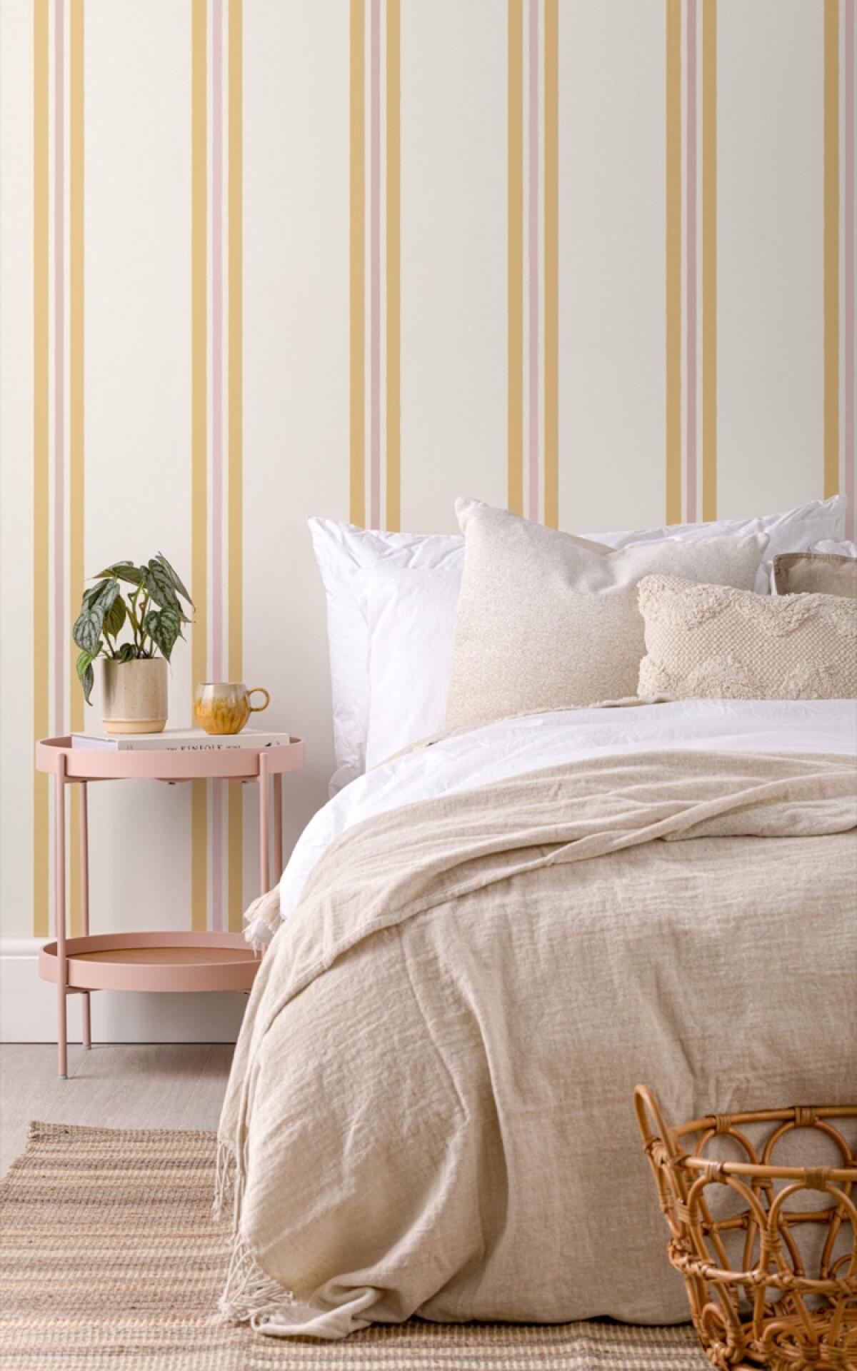 Yellow stripes bedroom wallpaper