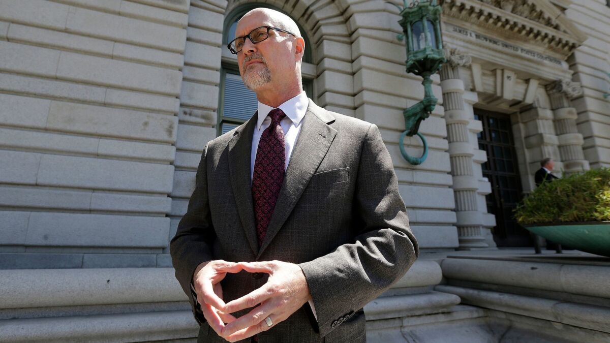 Jeffrey Kerr, general counsel for People for the Ethical Treatment of Animals, outside federal court on Wednesday after a hearing on the question of whether a monkey has standing to sue.