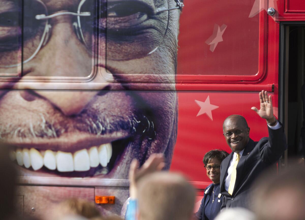 Former Republican presidential candidate Herman Cain, stepping from his campaign bus in December 2011, has signed with Fox News as a political contributor.