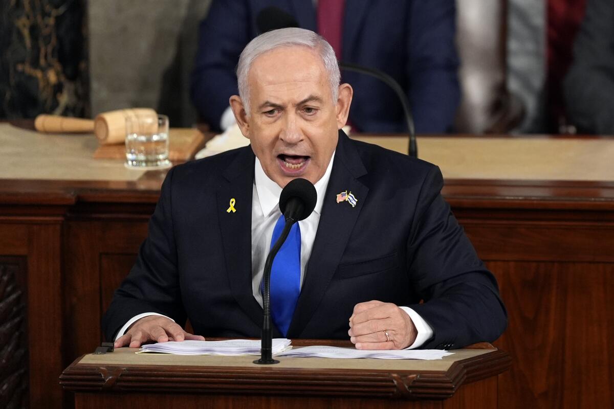 Israeli Prime Minister Benjamin Netanyahu speaks to a joint meeting of the U.S. Congress.