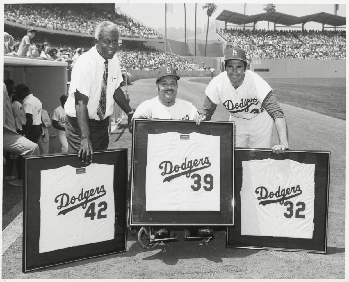 Los Angeles Dodgers retired the numbers of Roy Campanella, Sandy Koufax and Jackie Robinson in 1972.
