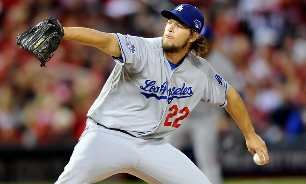 Dodgers starter Clayton Kershaw delivers a pitch during the first inning of Game 6 of the NLCS against the St. Louis Cardinals.