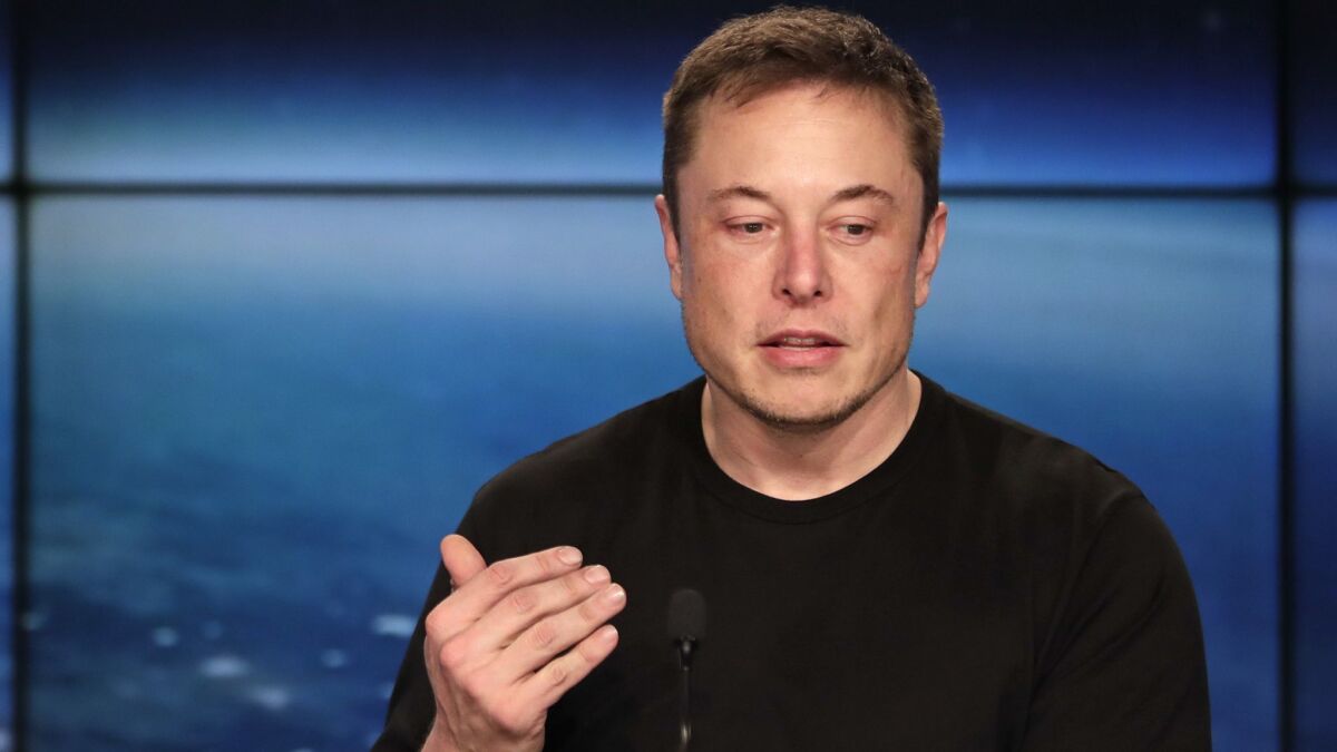 Elon Musk at a news conference in February.