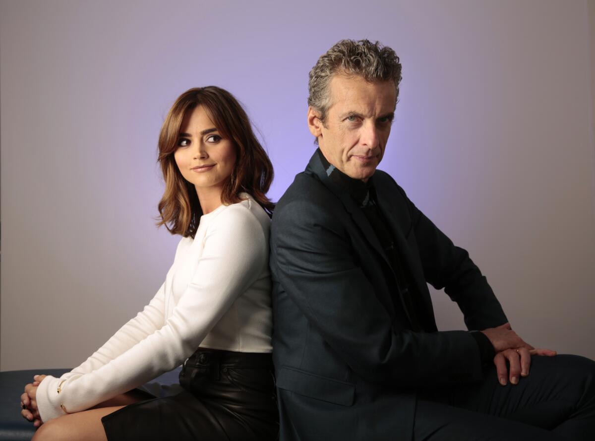 Jenna Coleman and Peter Capaldi are photographed in New York on Aug. 13, 2014.