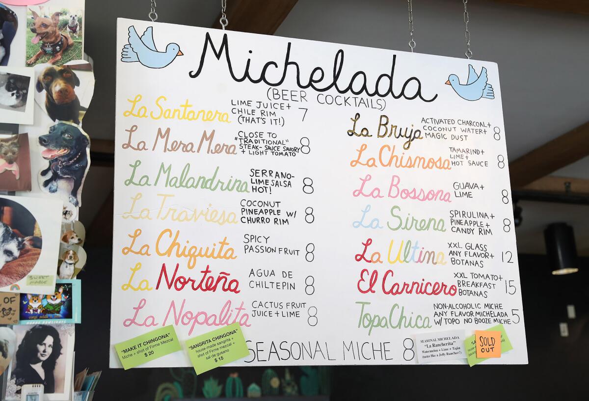 The michelada menu at the Alta Baja Market and cafe.