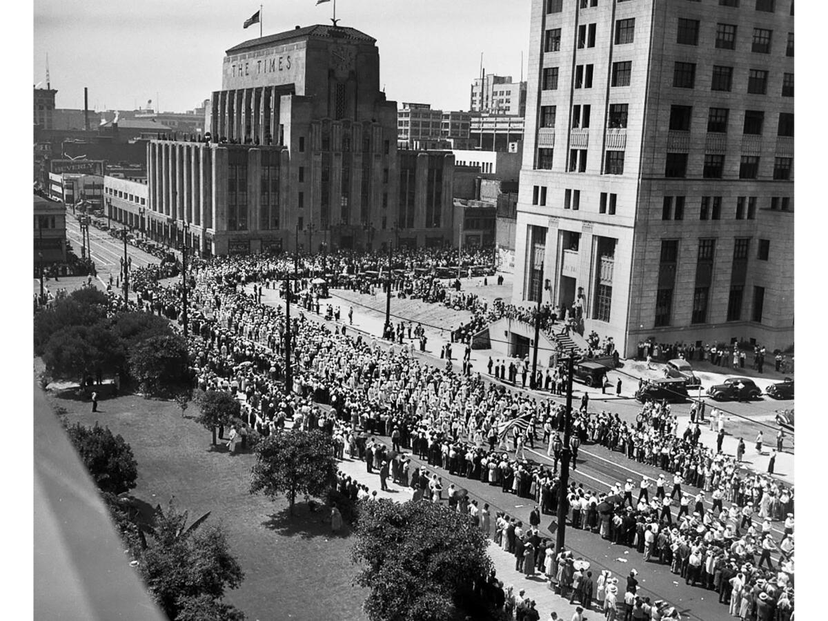 Sept. 6, 1937: About 50,000 Los Angeles area workers march in the annual Labor Day parade on Spring Street