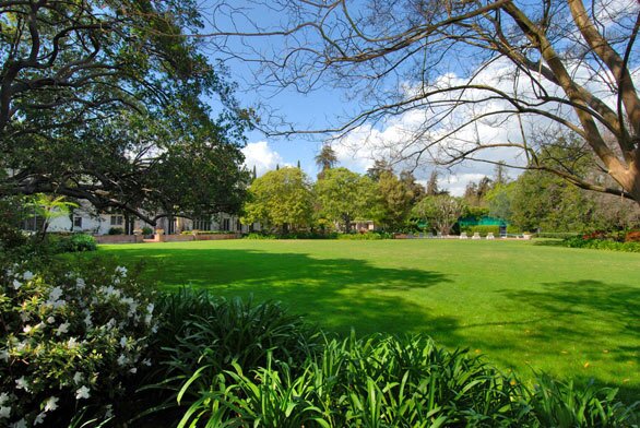 The grounds of Hefner's estate back up to the Los Angeles Country Club and include a pool. There is also room for a tennis court.
