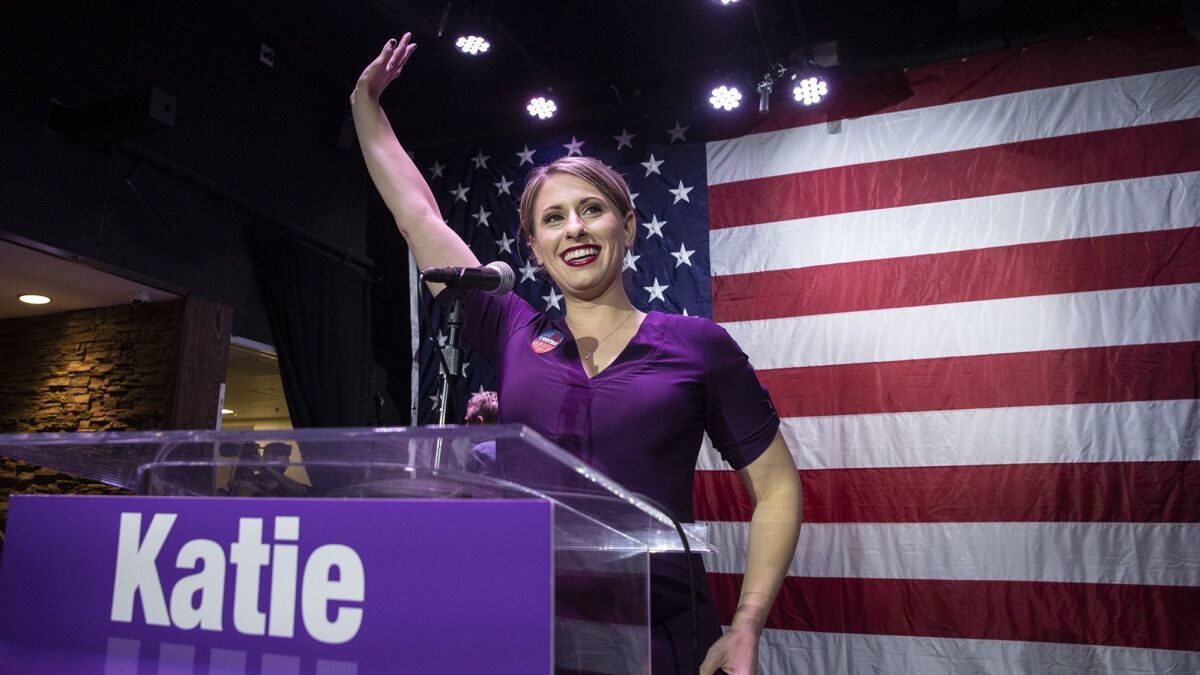 Katie Hill speaks at an election night party