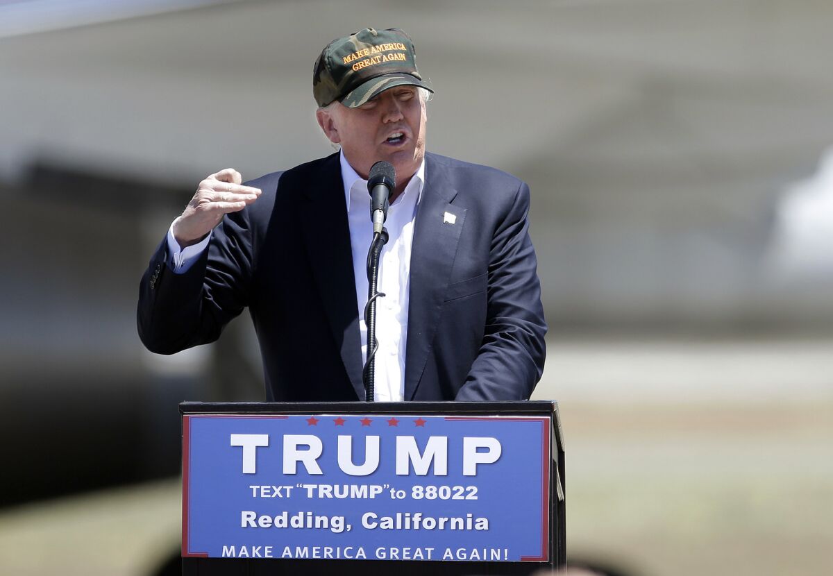 Donald Trump campaigns on June 3 in Redding, Calif.