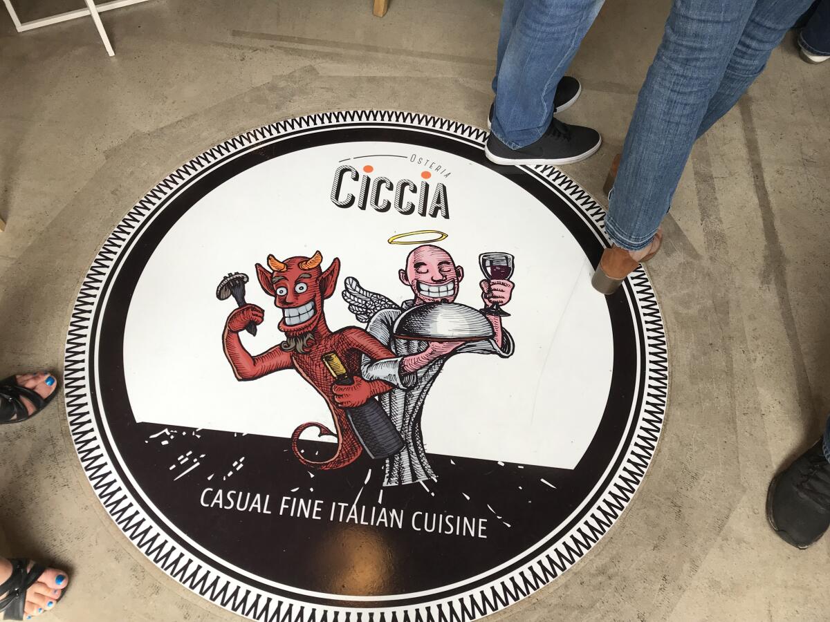 Ciccia's floor tile is like a little warning when you're waiting in line to order. 