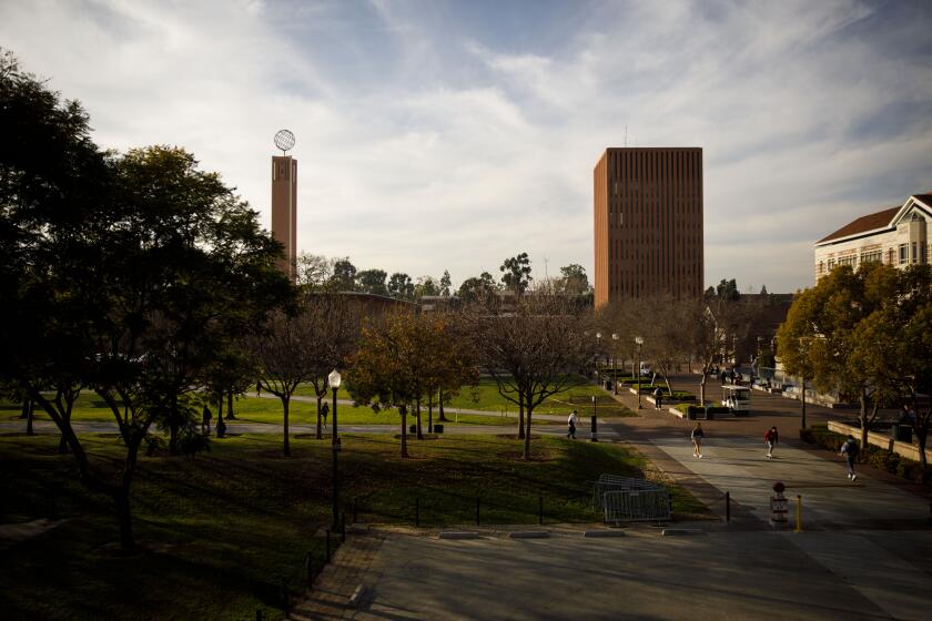 Pedestrians walk on the University of Southern California (USC) campus on Monday, January 28, 2019 in Los Angeles, Calif. (Patrick T. Fallon/ For The Los Angeles Times)