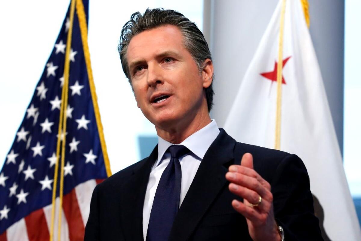 California Gov. Gavin Newsom at a March 30 news conference.