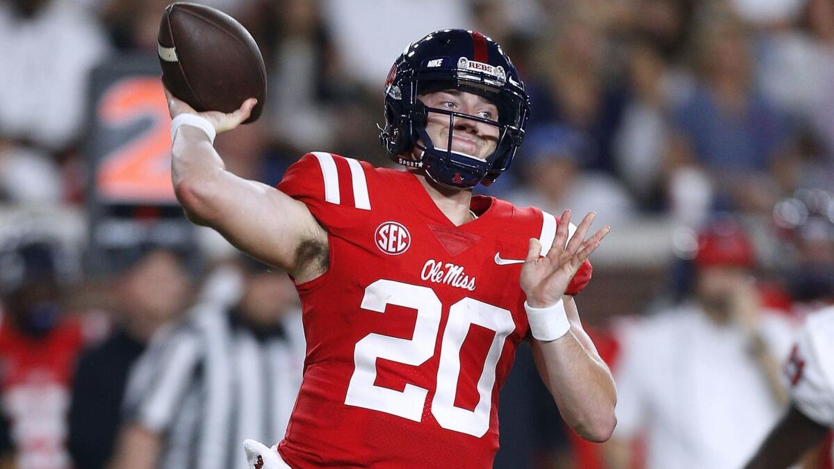 Mississippi quarterback Shea Patterson has passed for 918 yards and nine touchdowns this season.