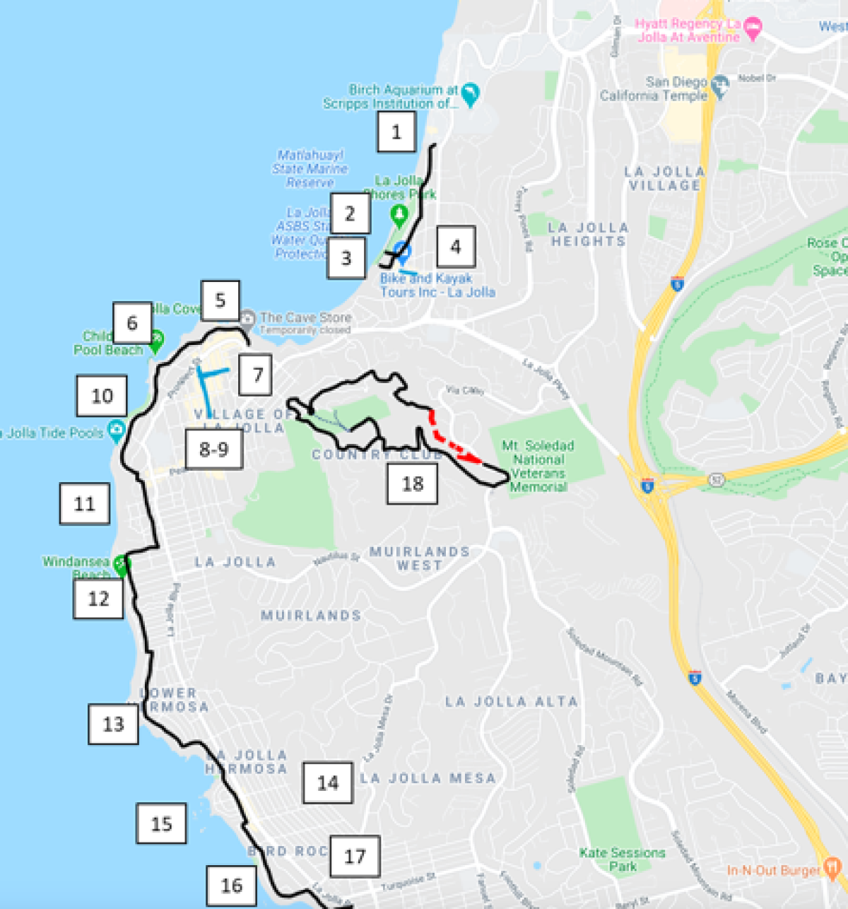 A map indicates possible "slow streets" suggested by La Jolla's community planning groups.