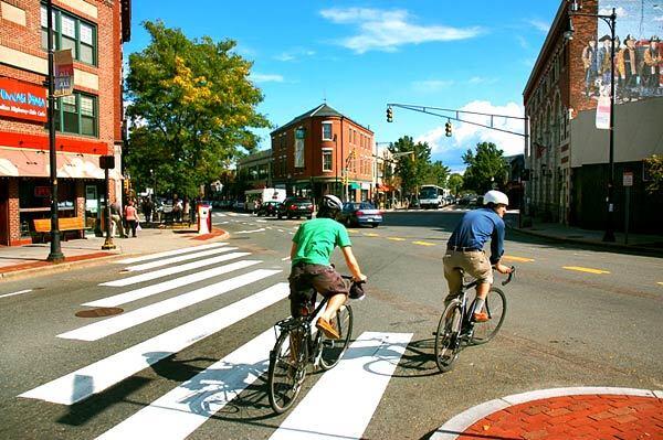 Biking through Harvard Square