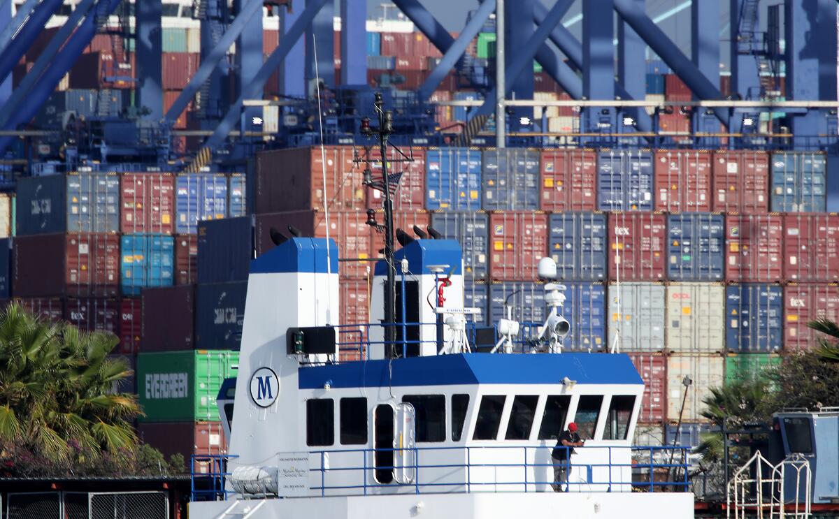 Container ships docked at the Port of Los Angeles.