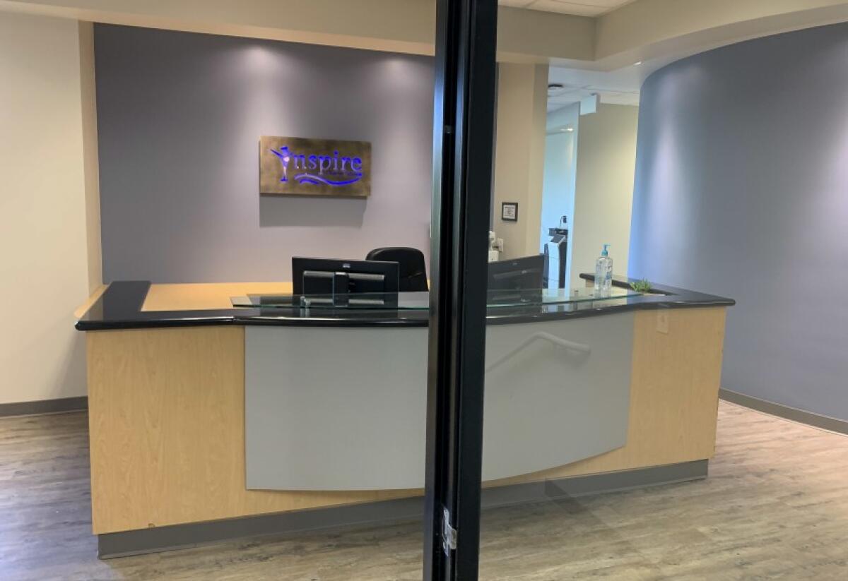 The front entrance of an Inspire office located on the second floor at 14261 Danielson St. in Poway looks quiet on a Tuesday evening. This is where the Pacific Coast Academy Inspire charter school holds its board meetings, according to its website.