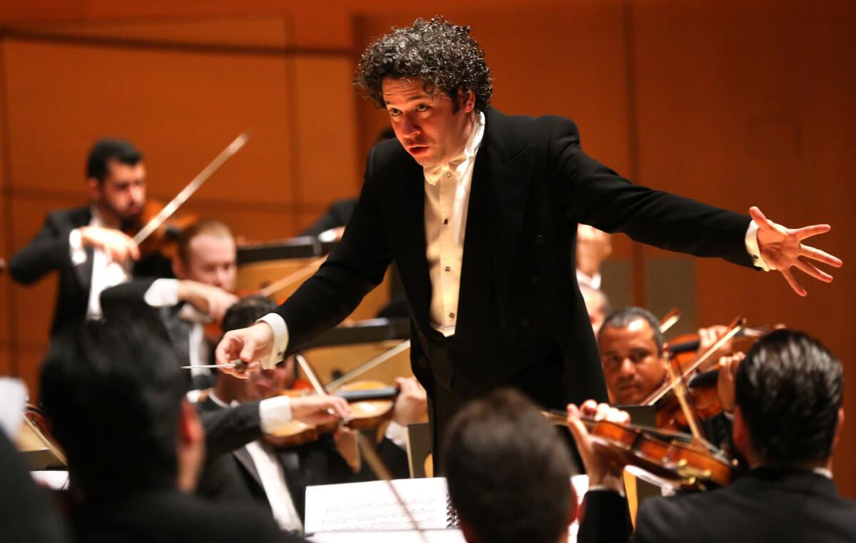 Gustavo Dudamel conducts the Simon Bolivar Symphony Orchestra of Venezuela at Walt Disney Concert Hall in October 2015