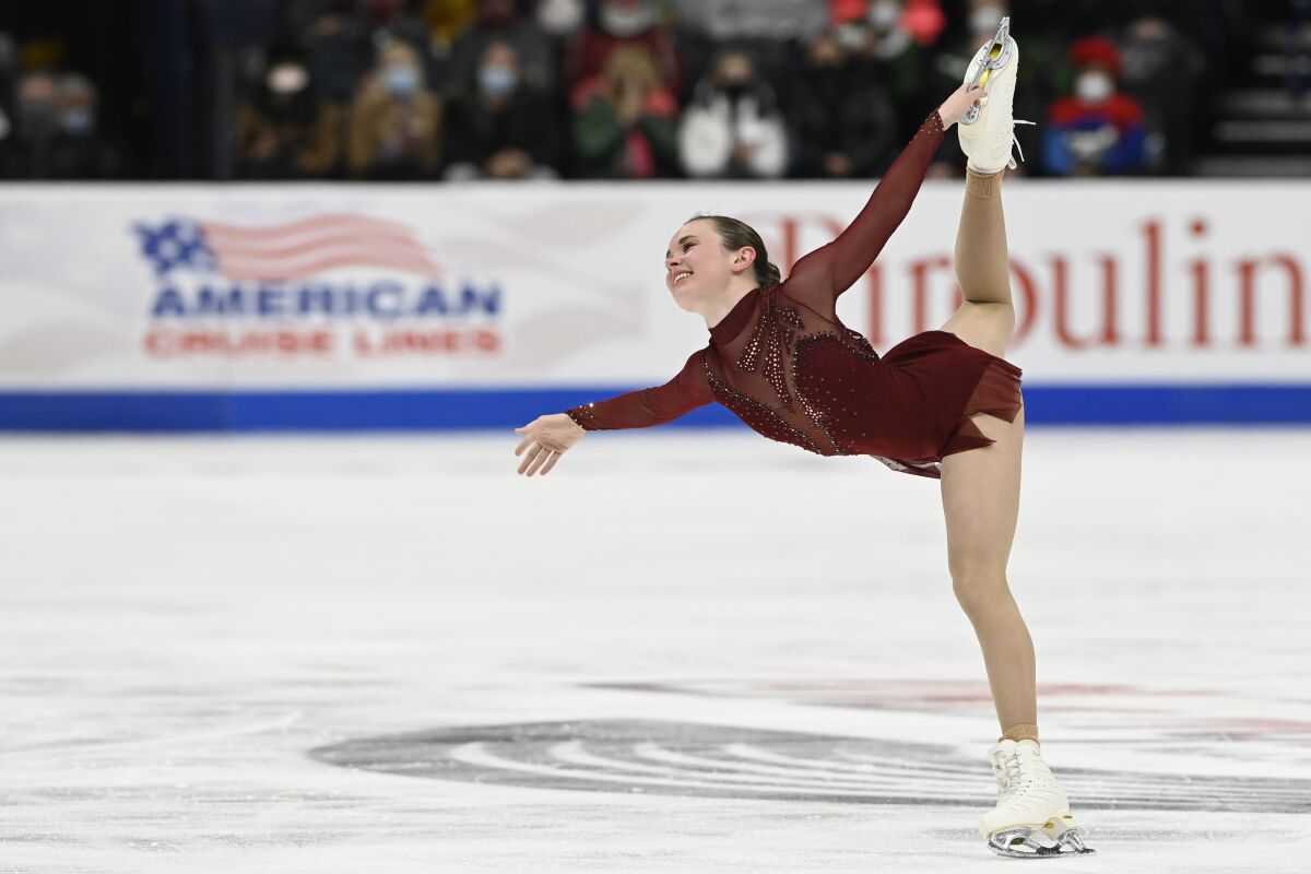 Mariah Bell competes on her way to winning gold at the U.S. figure skating championships on Friday.