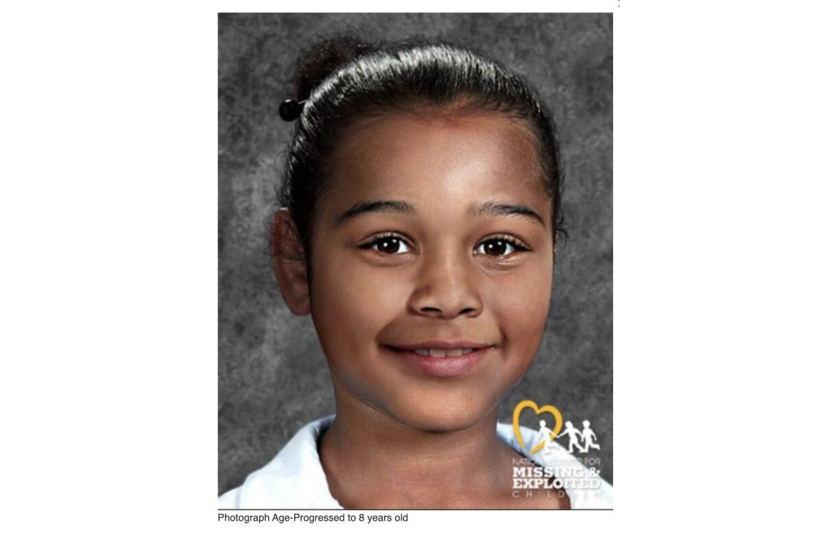 This age-progressed digital photograph provided by the FBI shows missing child Arianna Fitts in an updated age-progression photo of what Arianna may look like as an 8-year-old girl. San Francisco police on Friday, April 1, 2022, increased a reward to $250,000 from $100,000 for information that can help them find Arianna, who vanished in 2016, and also solve her mother's slaying. Arianna was 2 years old when she was last seen in Oakland in February 2016. (FBI San Francisco via AP)