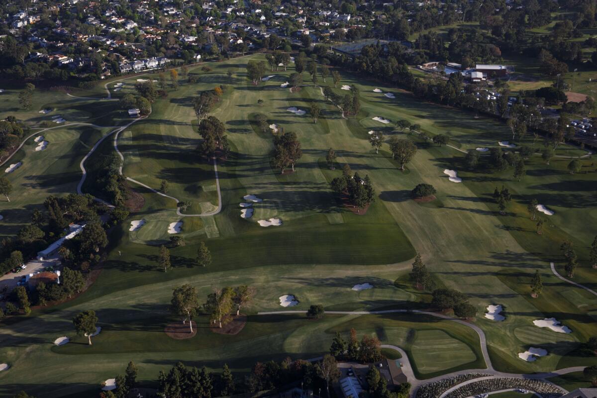 An empty golf course is seen at Hillcrest Country Club in Los Angeles.