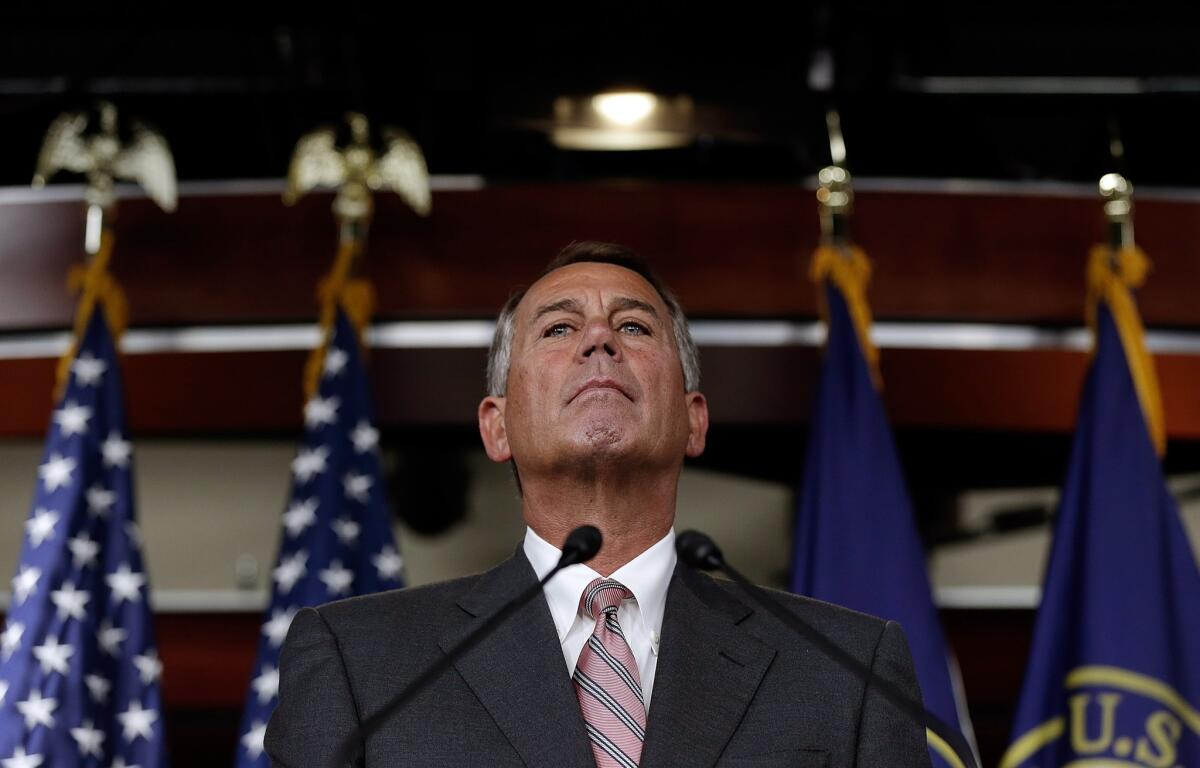 Speaker of the House John A. Boehner (R-Ohio) answers questions during his weekly news conference Thursday on Capitol Hill.