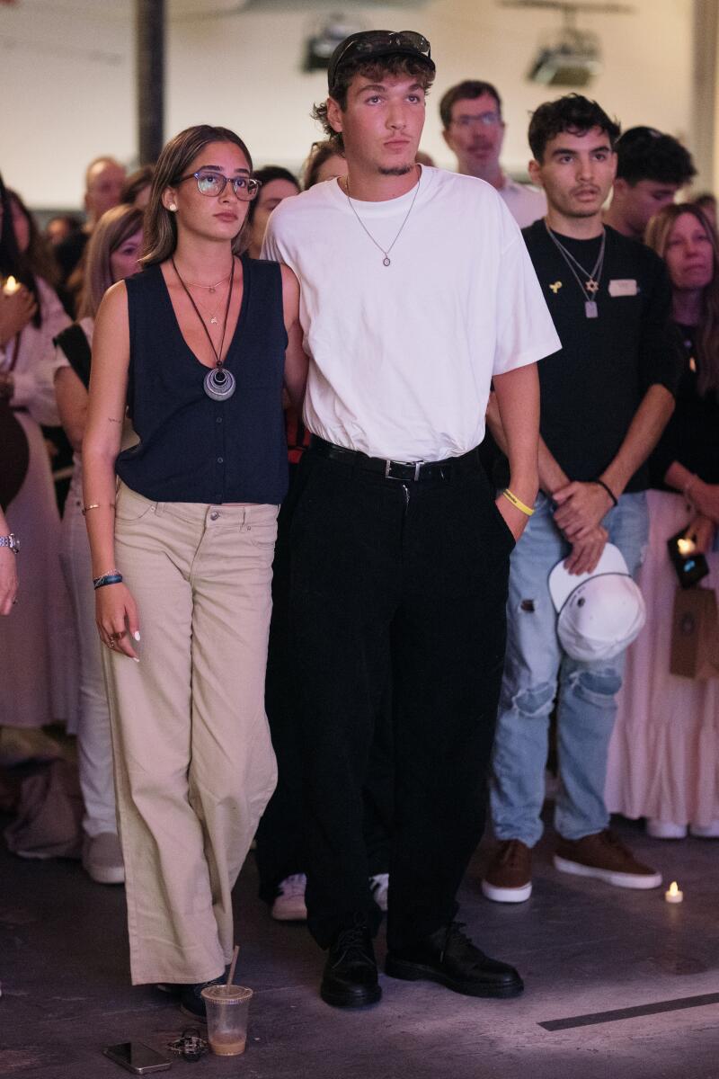 People attend a vigil at the Nova Exhibition on September 1, 2024 in Los Angeles, California. The vigil was held to honor the six hostages who were taken October 7, 2023 and were killed by Hamas.